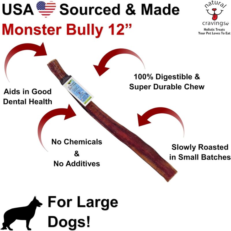 USA Texas Sized Bully Sticks | All Natural | Odor Free | High Protein | Premium Quality Dog Chews | 12" - 3 Pack - Image 2