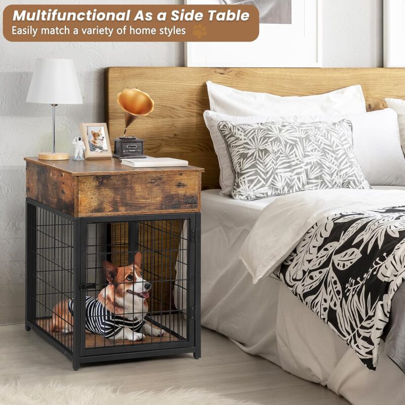 Dog Crate Furniture, Wooden Dog House, Decorative Dog Kennel with Drawer, Indoor Pet Crate Side Table Nightstand End Table for Small Dog, Rustic Brown - Image 2