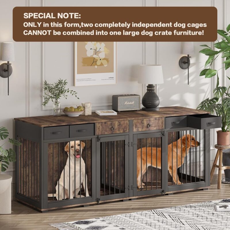 Large Corner Dog Crate Furniture,L Shape Dog Crate Cage Furniture for 2 Dogs with Dividers,Two Independent Rooms,Wooden Dog Kennel TV Stand Table with 6 Drawers Indoor,Freely Combined,Rustic Brown - Image 8