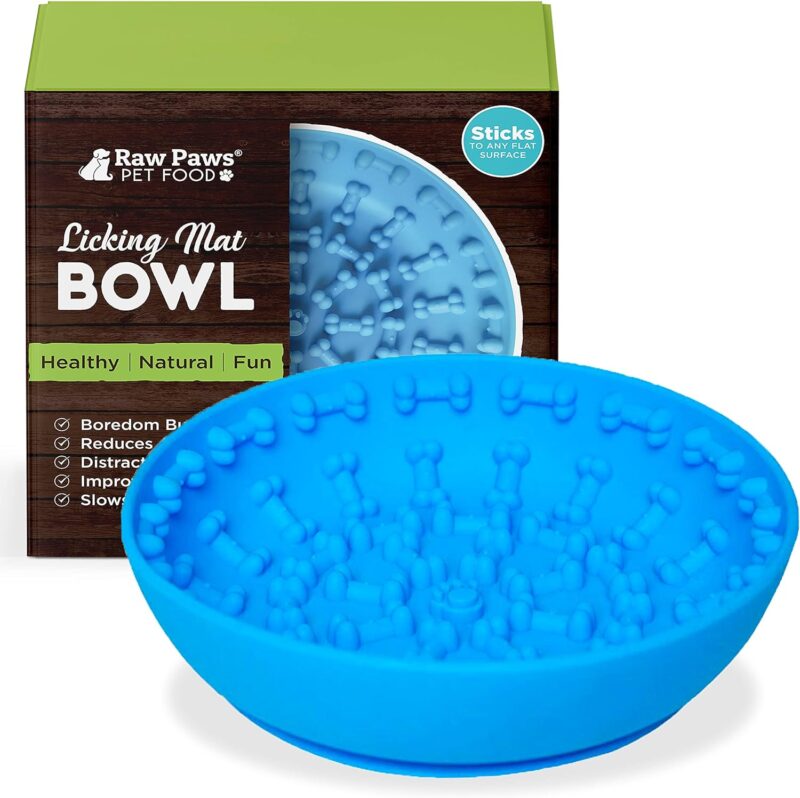 Raw Paws Licking Mat Bowl, 1 ct - Distraction Mat for Dogs with Suction, Lick Bowl for Dogs Large to Small, Interactive Cat Licking Mat, Dog Mat for Anxiety - Dog Bowl Licking Mat, Lick Pad Mat Bowl