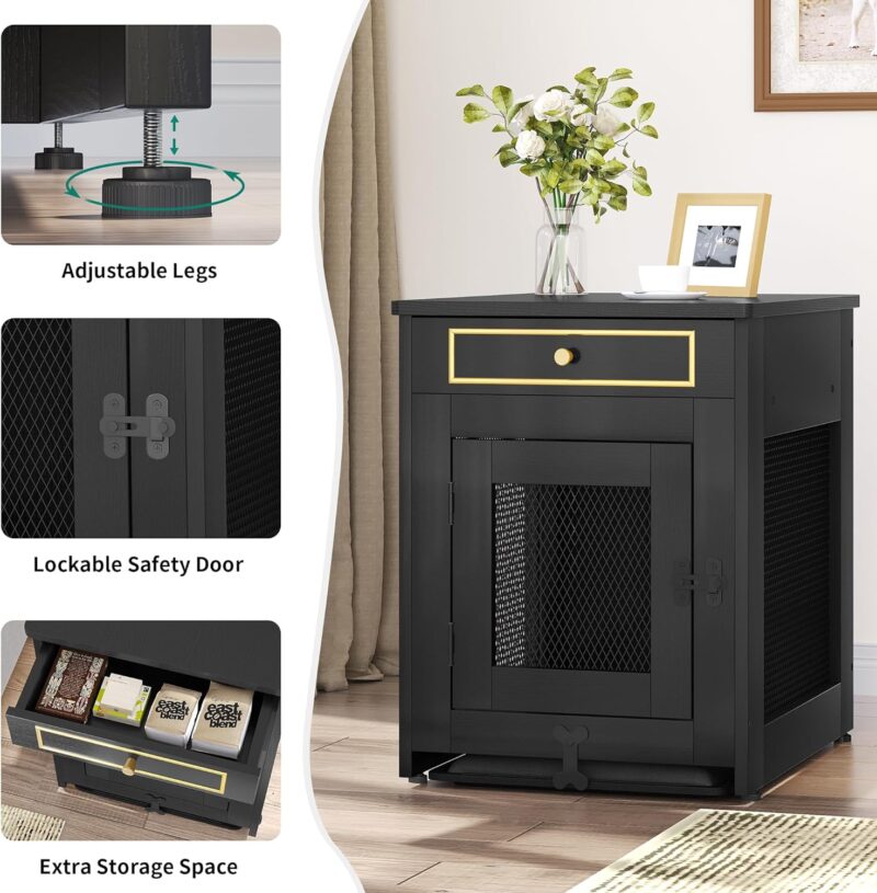 YITAHOME Dog Kennel Furniture with Drawer, Wooden Dog Kennel End Table with Tray, Cushion for Small Dogs Under 25 lbs Indoor Use, Black - Image 5