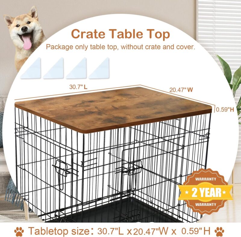 Wood Dog Crate Topper, Premium Dog Crate Table Furniture for 30 inch Cages for Small Dog,Rustic Style,Brown - Image 5