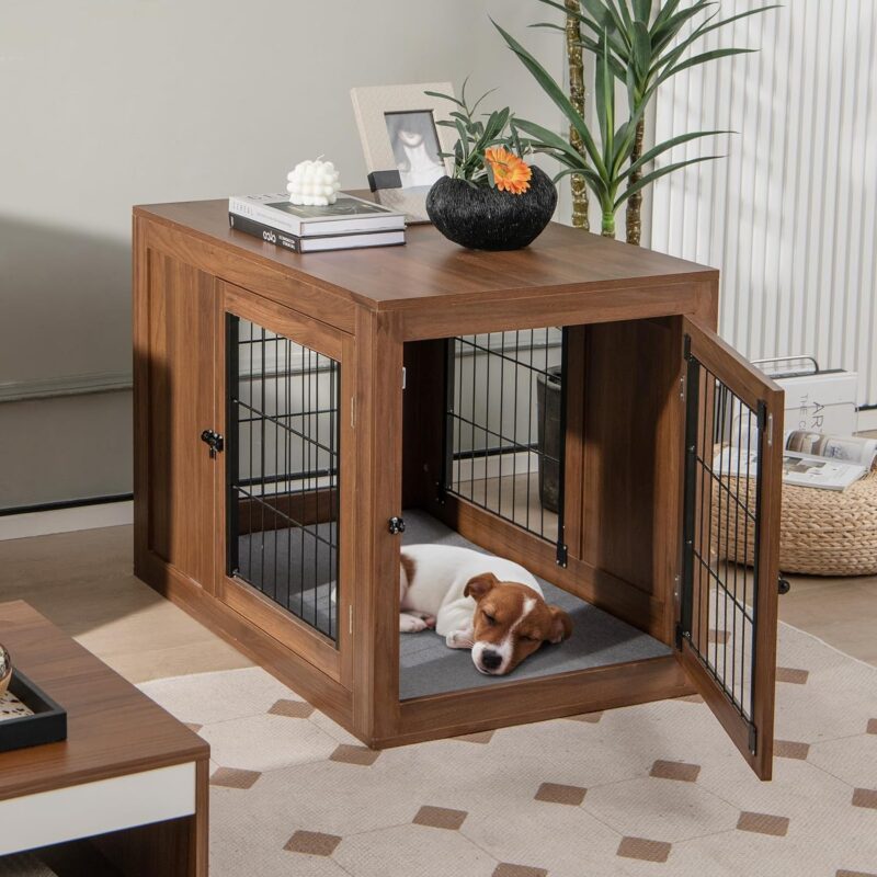 PETSITE Dog Crate Furniture with Cushion, Wooden Dog Crate End Table with Double-Doors, Dog Kennel Indoor, Pet Cage House for Small to Medium Sized Dogs - Image 7