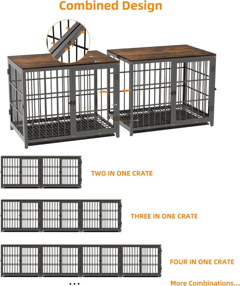 Heavy Duty Dog Crate Furniture: 42inch Wooden Dog Crates End Table Kennel with Three Doors and Removable Tray - Extra Large Puppy Indoor Training Playpen House Decorative Side Table Cage Rustic Brown - Image 2