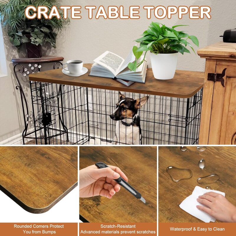 Wood Dog Crate Topper, Premium Dog Crate Table Furniture for 30 inch Cages for Small Dog,Rustic Style,Brown - Image 3