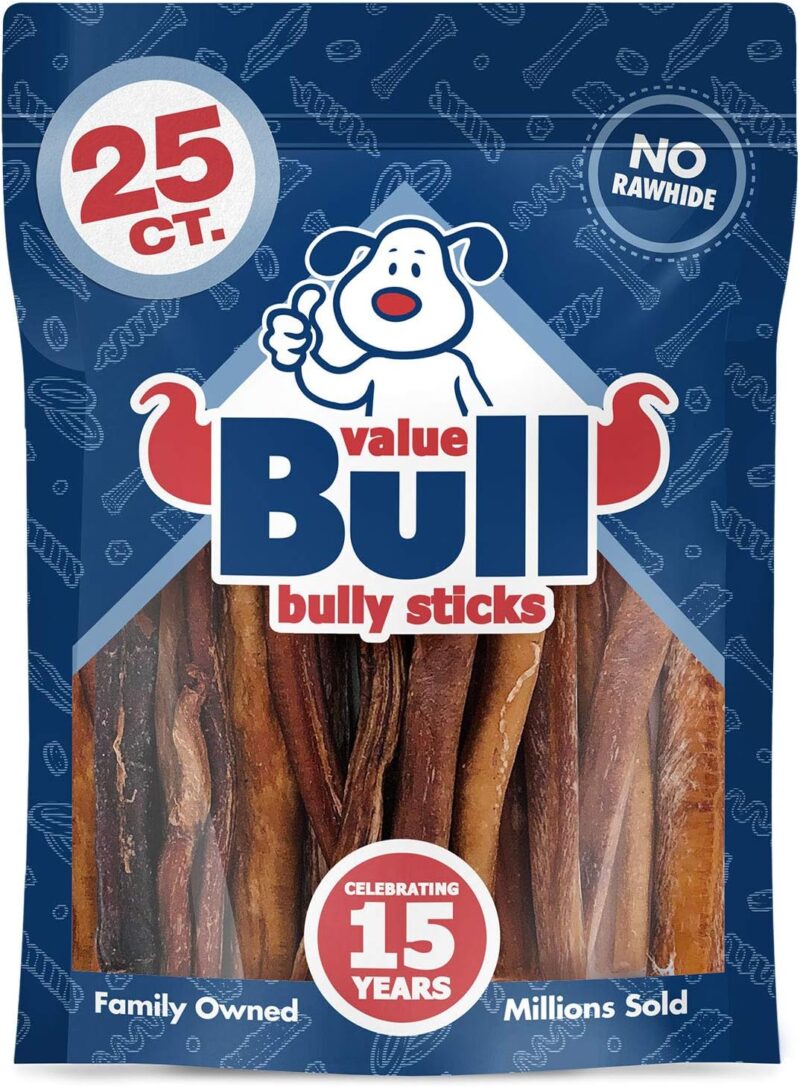 ValueBull Bully Sticks for Dogs, Medium 4-6", Varied Shapes, 25 ct - All Natural Dog Treats, 100% Beef Pizzles, Single Ingredient Rawhide Alternative