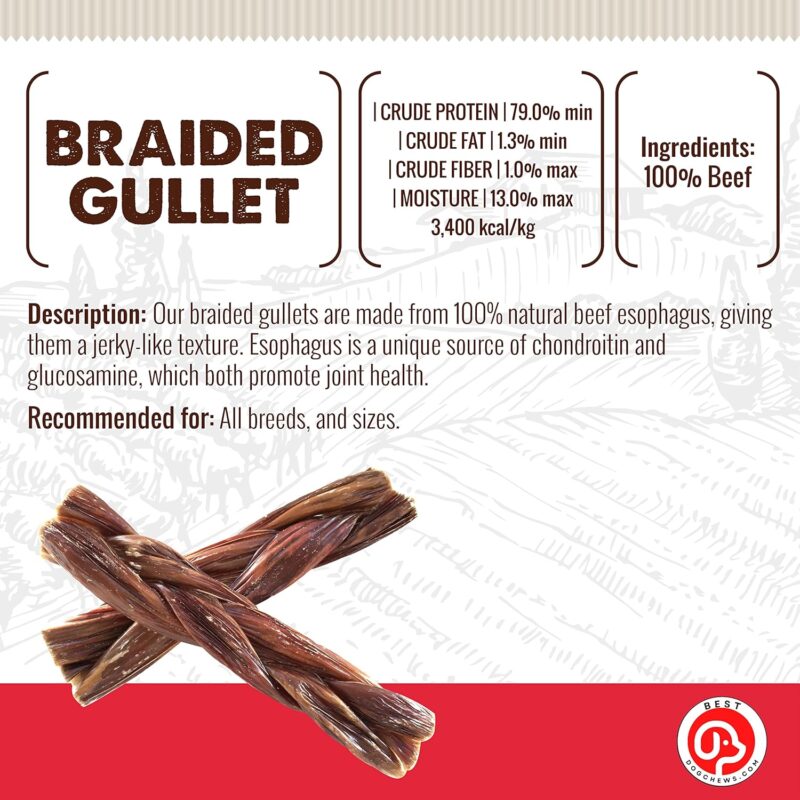 Braided Gullet Sticks-100% Natural and Delicious Dog Treats and Protein Rich Chews-Fully Digestible Promotes Joint & Dental Health for All Breed Sizes Dogs and Puppies 6 inch (3 Count) - Image 3