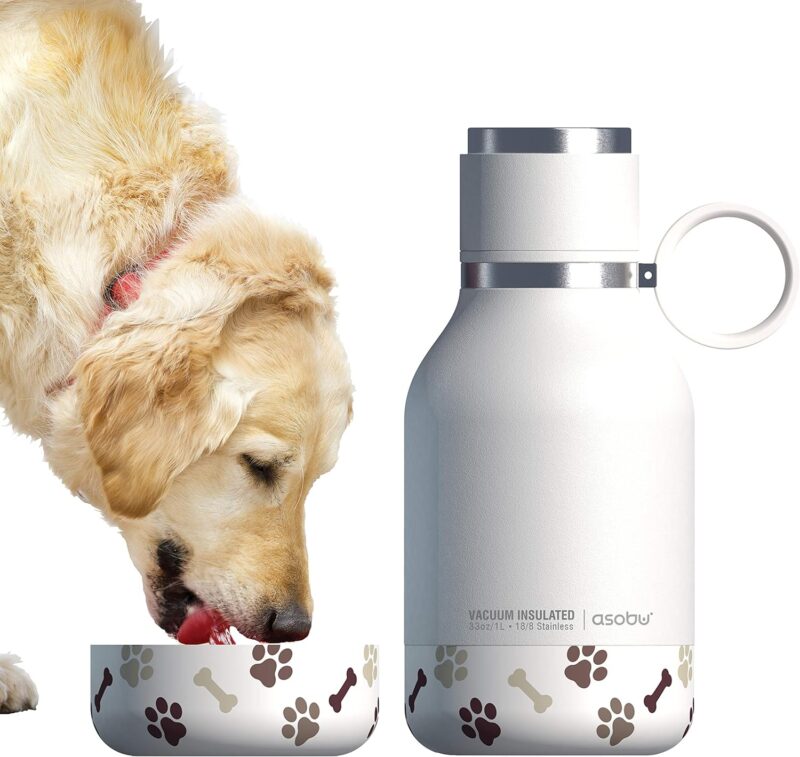 Asobu Dog Bowl Attached to Stainless Steel Insulated Travel Bottle for Human 37oz/1.1 Liter (White) - Image 2