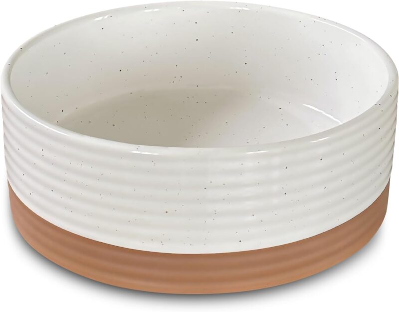 MORA CERAMICS HIT PAUSE Ceramic Pet Feeder, Vanilla, 28oz - Lead-Free Glaze, Round, Medium Dogs & Cats