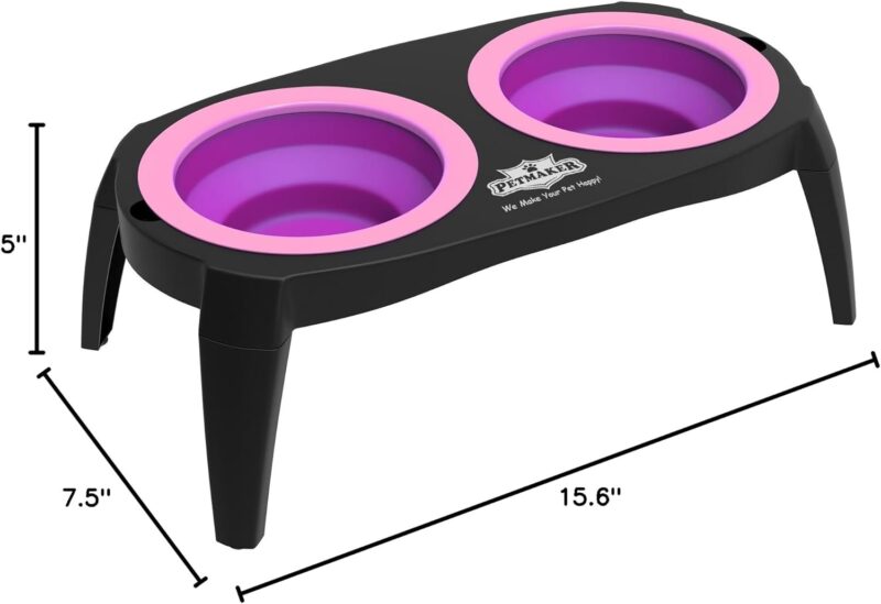 Elevated Cat and Dog Food Bowls with Non-Slip Stand - Removable and Collapsible Silicone Feeder for Food and Water - 16-Ounces Each by PETMAKER (Pink) - Image 9