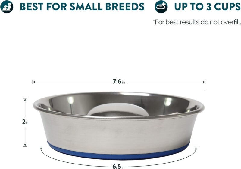 OurPets DuraPet Slow Feed Premium Stainless Steel Dog Bowl, Silver, Small (2040010300) - Image 2