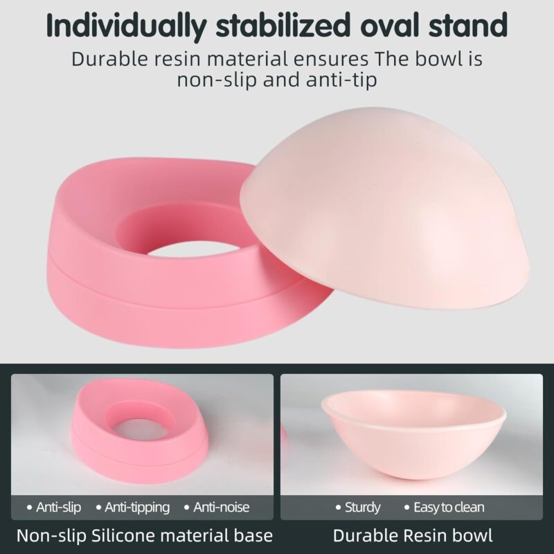 Bulldog Bowl Anti-Slip Dog Cat Dish Detachable Rubber Dog Bowl Pet Sterile Tilted Pet Feeder Slope Base (Pink, 2 Cup (Small/Medium Dog)) - Image 6