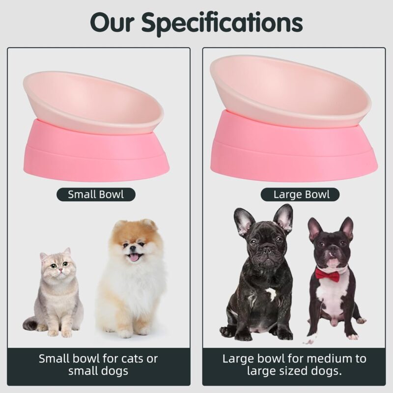 Bulldog Bowl Anti-Slip Dog Cat Dish Detachable Rubber Dog Bowl Pet Sterile Tilted Pet Feeder Slope Base (Pink, 2 Cup (Small/Medium Dog)) - Image 5