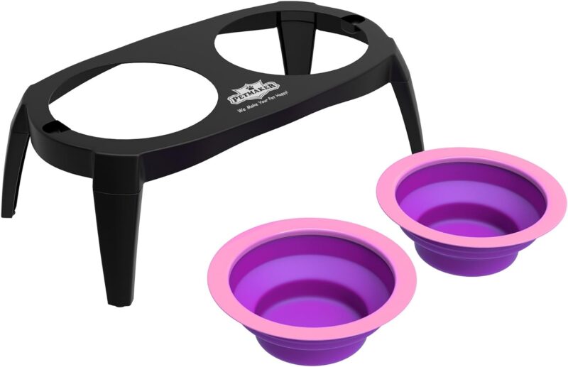 Elevated Cat and Dog Food Bowls with Non-Slip Stand - Removable and Collapsible Silicone Feeder for Food and Water - 16-Ounces Each by PETMAKER (Pink) - Image 8