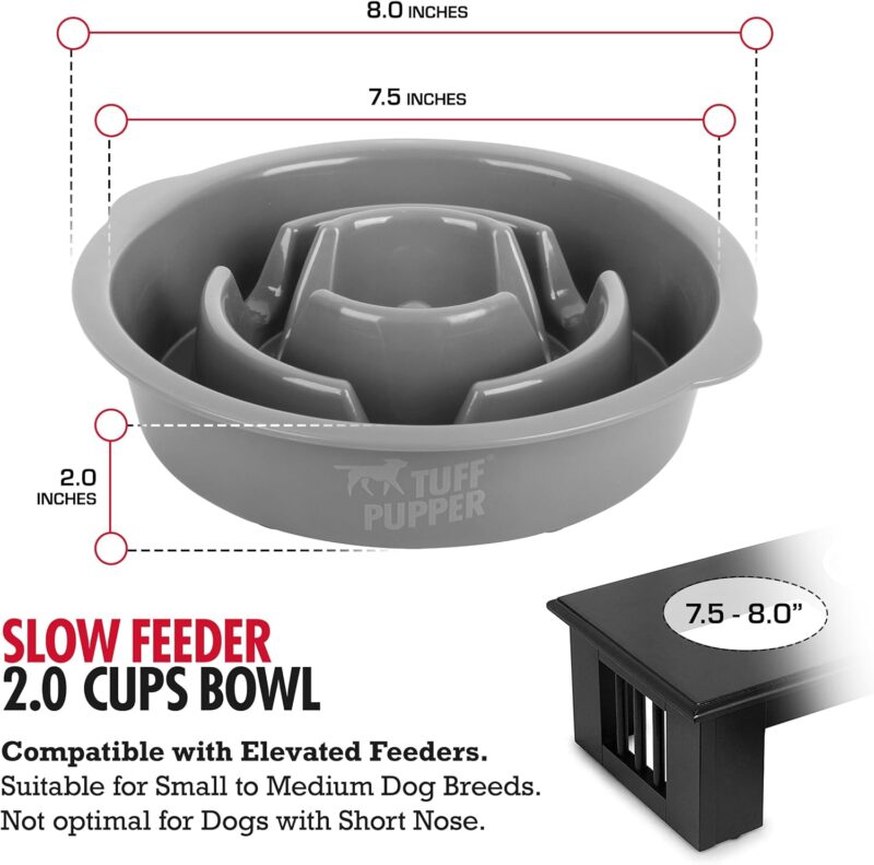 Tuff Pupper Slow Feeder Insert Bowl | Puzzle Maze Slows Down Eating | Elevated Feeder Tray Bowl | Standalone Dog Bowl | Pet Bowl Insert | Easy Clean Dishwasher Safe (2 Cups - Fits 7.5-8 Inch Hole) - Image 3