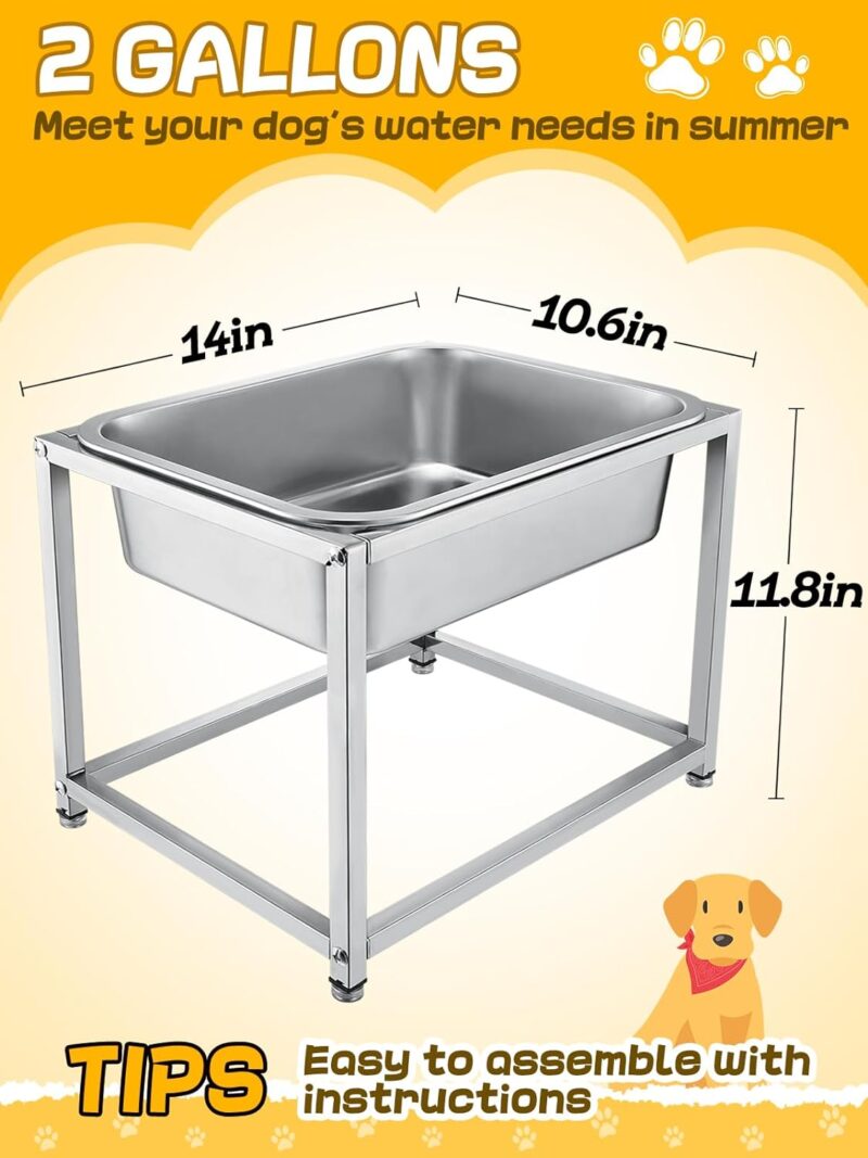 2 Gallons Elevated Dog Water Bowl - Durable Stainless Steel Raised Dog Bowl with Stand for Large Dogs, Easy to Clean and Assemble for Indoor Outdoor (11.8" Tall) - Image 4