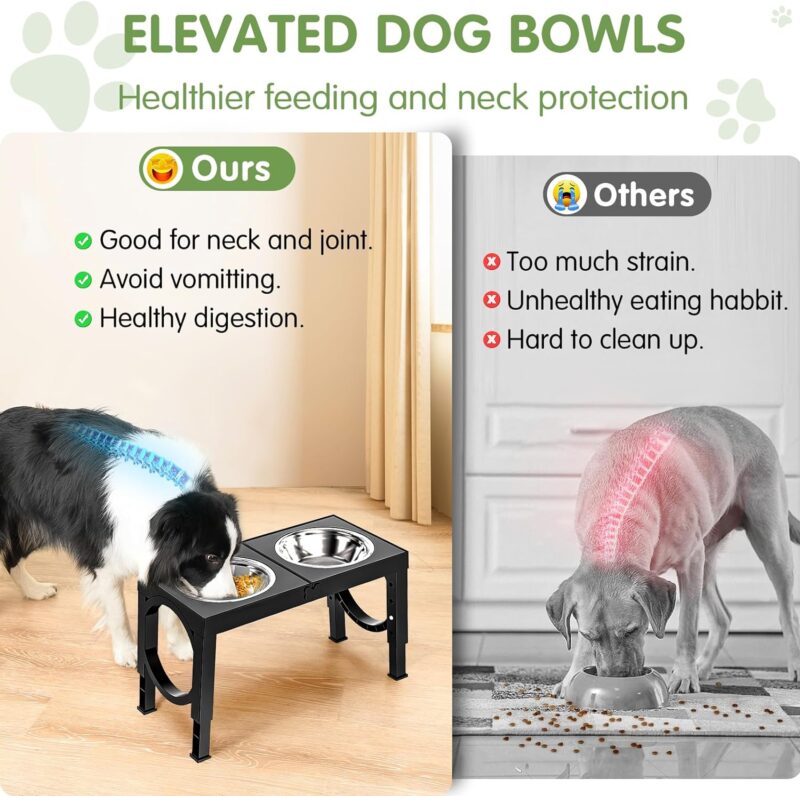 Elevated Dog Bowls for Medium Large Breed Dogs, 4 Height Adjustable Dog Raised Bowls Stand to 9.09", 10.63", 12.20", 13.78", 2 Thick Stainless Steel Dog Food Water Bowls, No Slip Dog Feeder - Image 3