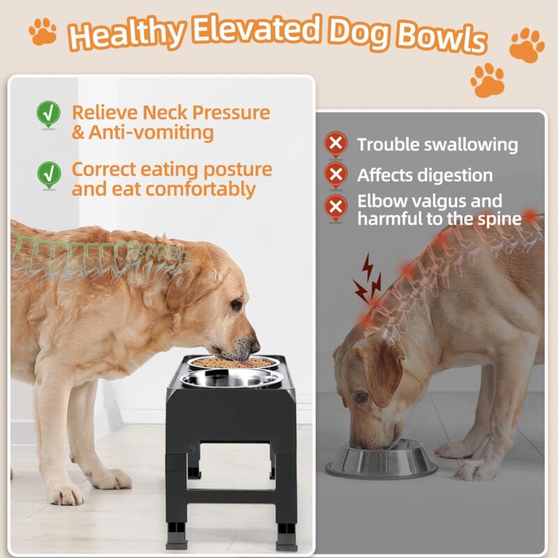 Elevated Dog Bowls for Medium Large Breed Dogs with 2 Thick 56oz Stainless Steel Dog Food Bowls 4 Height Adjustable Raised Dog Bowl Stand Non-Slip Dog Feeder Adjusts to 4.7", 10.3", 11.8", 13.3" - Image 3