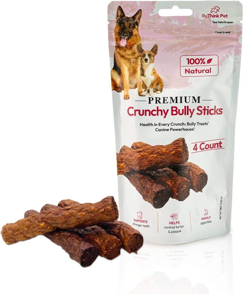 Premium Crunchy Bully Sticks - Natural Dog Chews and Training Treats for Dogs - 4 pcs