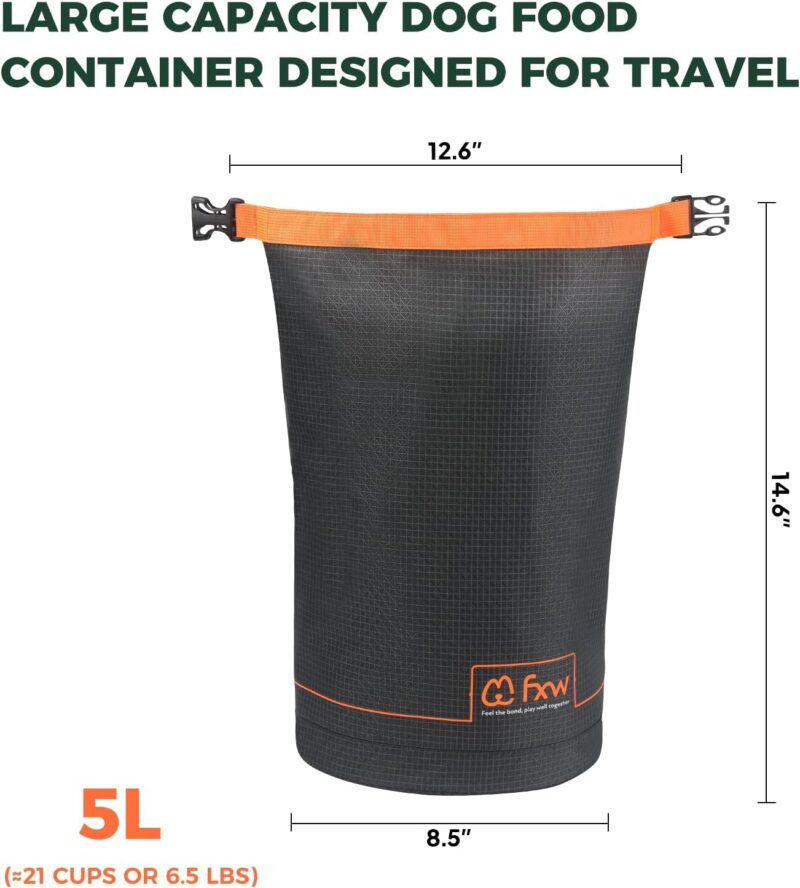 FXW Dog Food Travel Bag，21 Cups Large Capacity for Travel Kibble Storage Perfect for RV Road Trips, Camping, Longterm Dog Boarding Gear Accessories Gray - Image 3