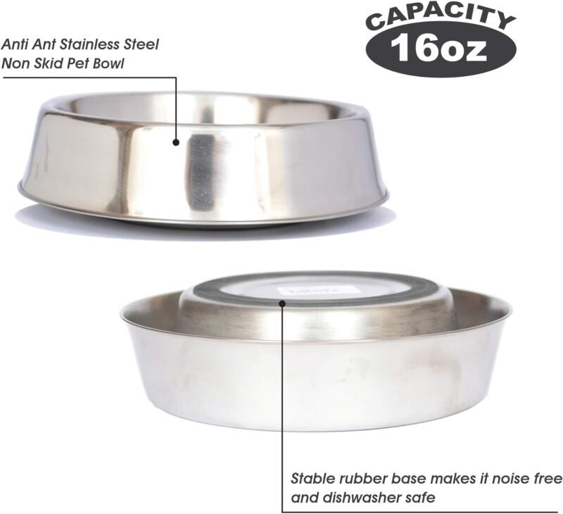 ICONIC PET 16 oz/ 2 Cup Stainless Steel Non Skid Pet Food/Water Bowl - Noise Free Ant Resistant Dog/Cat Feeding Bowl with Unique Design & Rubber Base Makes It an Elegant Ant Proof Dish - Image 5