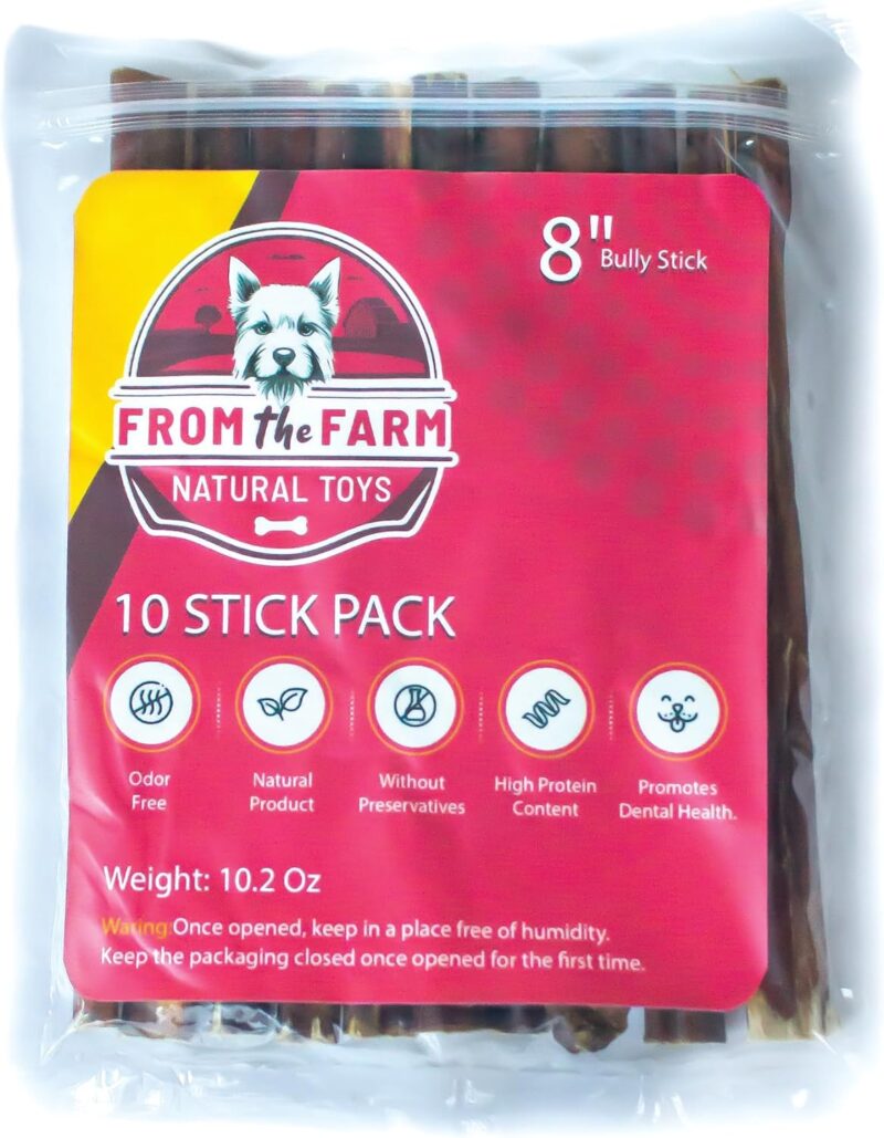 from The Farm Bully Stick 8 inch - Dog Bully Sticks - Odor Free Bully Sticks - Nature Gnaws Natural Dog Chews - Odor Free Bully Sticks for Dogs - Bully Sticks for Medium Dogs