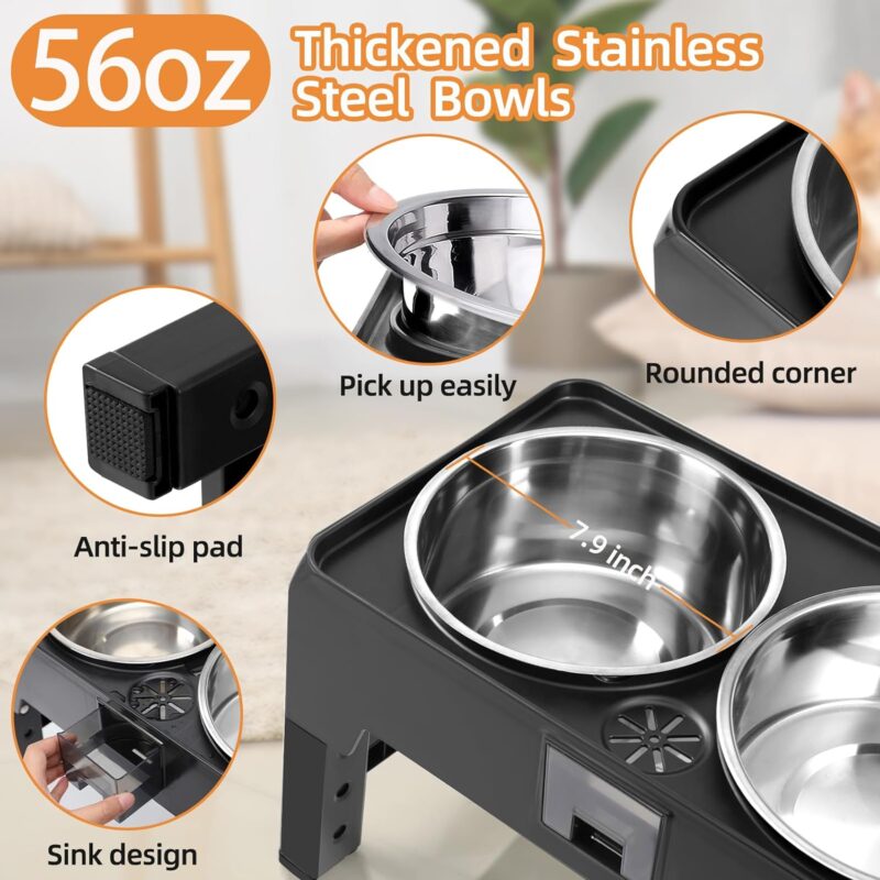 Elevated Dog Bowls for Medium Large Breed Dogs with 2 Thick 56oz Stainless Steel Dog Food Bowls 4 Height Adjustable Raised Dog Bowl Stand Non-Slip Dog Feeder Adjusts to 4.7", 10.3", 11.8", 13.3" - Image 4