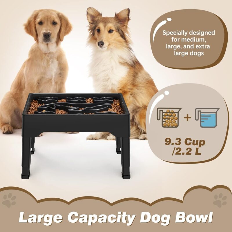 Elevated Slow Feeder Dog Bowls, 9 Cups Raised Dog Slow Feeder Bowls Large Breed with 4 Adjustable Heights Dog Food Bowl Stand, Non Slip Anti Gulping Slow Eating Dog Bowl for Medium & Large Dogs - Image 6