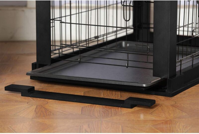 Merry Products 2 Door Decorative Pet Kennel with Wooden Protection Cover, Divider Insert, and Removable Tray End or Side Table, Black - Image 4