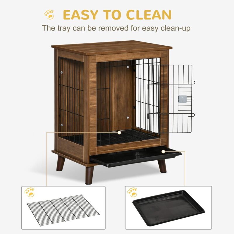 PawHut Dog Crate Furniture End Table Pet Kennel with Lockable Doors, for Small Dogs Indoor, Brown - Image 4