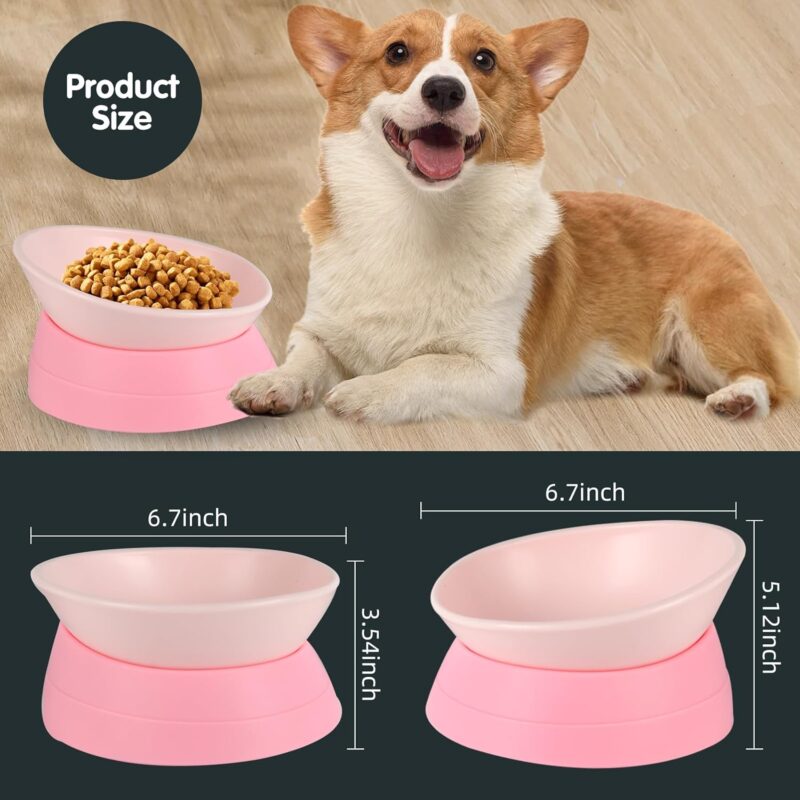 Bulldog Bowl Anti-Slip Dog Cat Dish Detachable Rubber Dog Bowl Pet Sterile Tilted Pet Feeder Slope Base (Pink, 2 Cup (Small/Medium Dog)) - Image 4