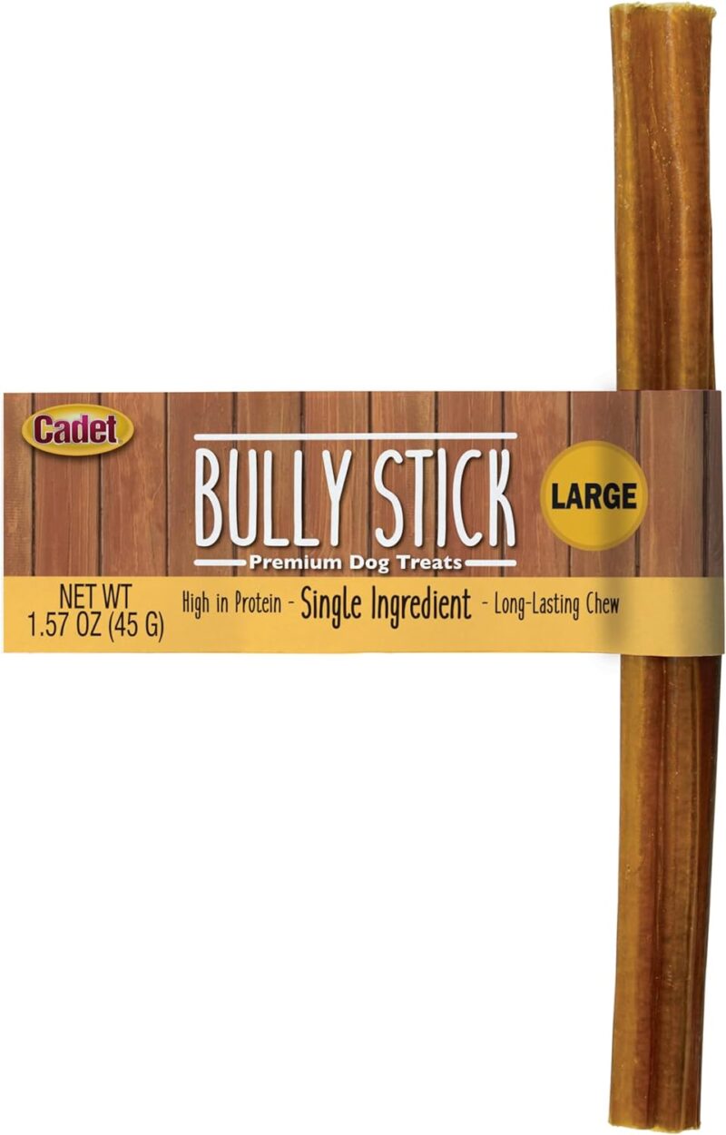 Cadet Large Bully Sticks for Dogs - All-Natural, Long-Lasting Grain-Free Dog Chews - Bully Sticks for Small, Medium, and Large Dogs - Dog Treats for Aggressive Chewers, Large (1 Count)