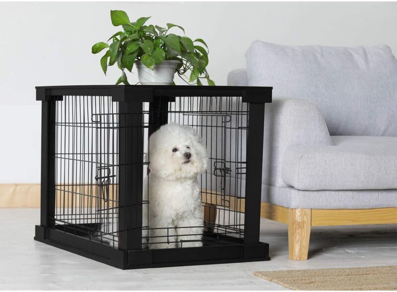 Merry Products 2 Door Decorative Pet Kennel with Wooden Protection Cover, Divider Insert, and Removable Tray End or Side Table, Black - Image 3