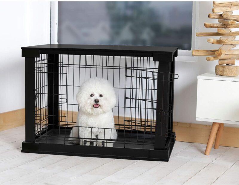 Merry Products 2 Door Decorative Pet Kennel with Wooden Protection Cover, Divider Insert, and Removable Tray End or Side Table, Black - Image 2