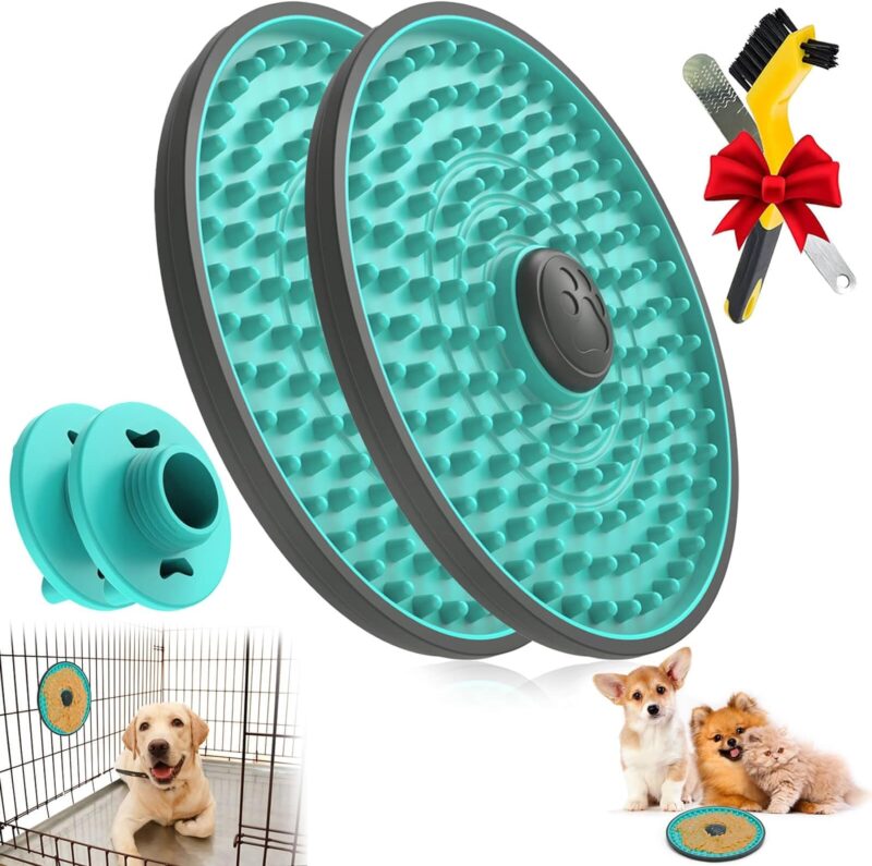 Lick Mat for Dogs, 2 Pcs Dog Crate Lick Pads Slow Feeder, Lick Pad Crate Training Toy Crate Lick Plate,Very Suitable Peanut Butter, Treats Yogurt, Bolognese, for Boredom and Anxiety Relief Licking Pad