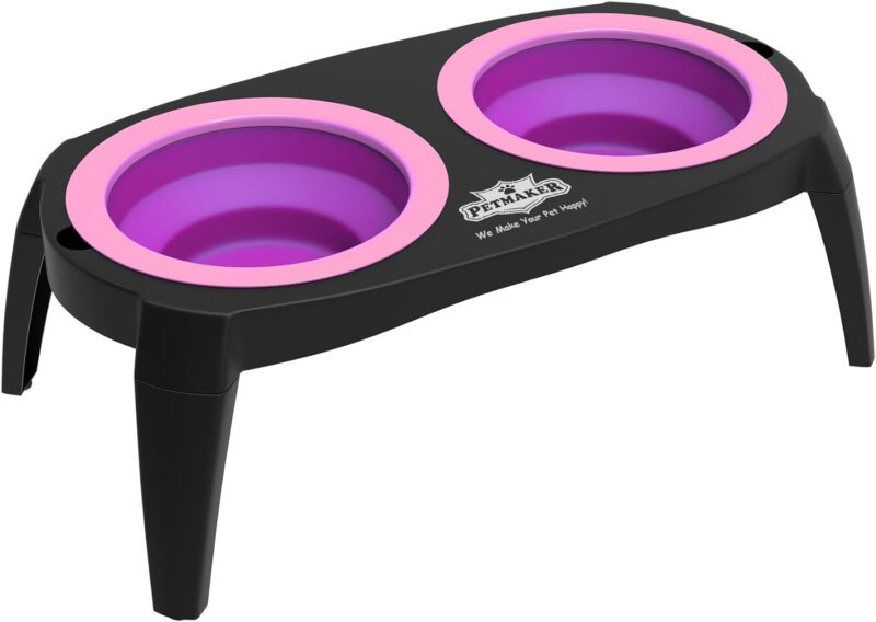 Elevated Cat and Dog Food Bowls with Non-Slip Stand - Removable and Collapsible Silicone Feeder for Food and Water - 16-Ounces Each by PETMAKER (Pink) - Image 7