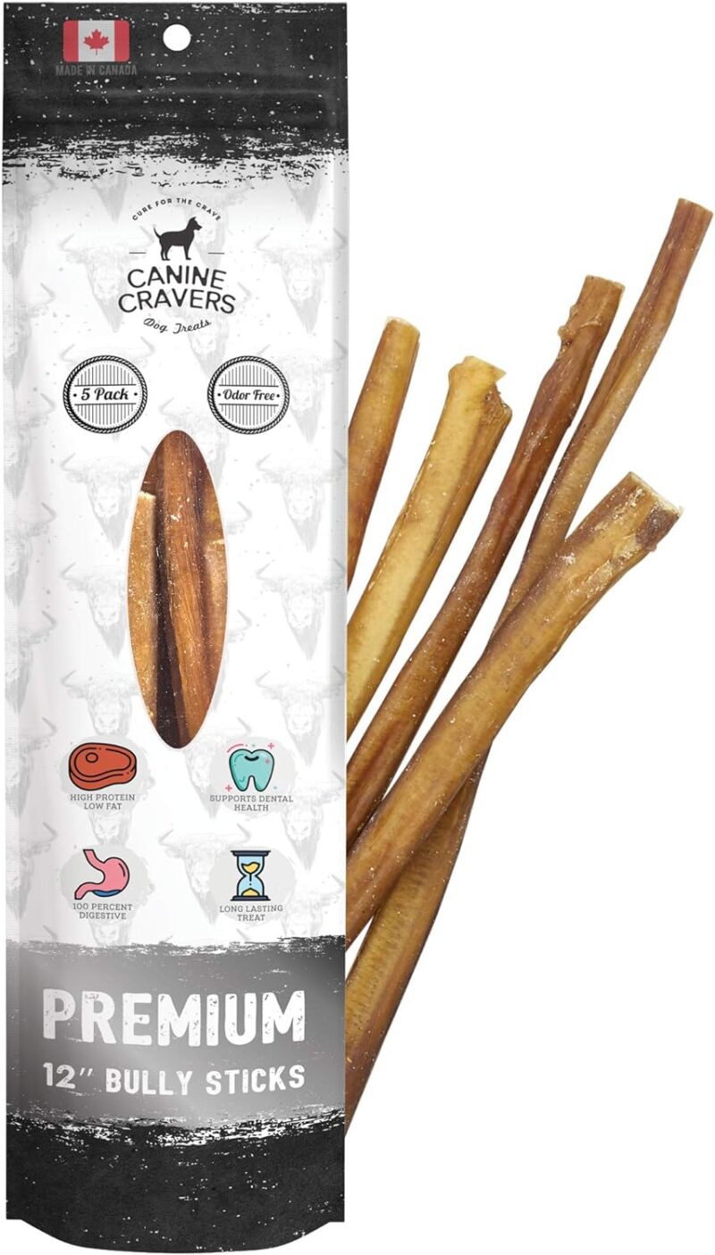 Canine Cravers Maplewood Smoked Bully Sticks 12” Inch - 100% Natural Free Range Grass Fed Beef - Made in Canada Odor-Reduced Long Lasting, Rawhide Free Dog Chews High Protein Low Fat Dental Care - Image 2