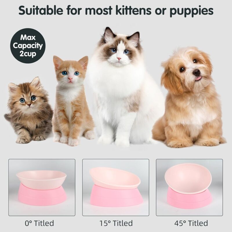 Bulldog Bowl Anti-Slip Dog Cat Dish Detachable Rubber Dog Bowl Pet Sterile Tilted Pet Feeder Slope Base (Pink, 2 Cup (Small/Medium Dog)) - Image 2