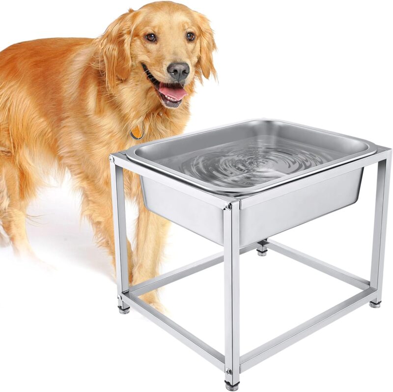 2 Gallons Elevated Dog Water Bowl - Durable Stainless Steel Raised Dog Bowl with Stand for Large Dogs, Easy to Clean and Assemble for Indoor Outdoor (11.8" Tall)