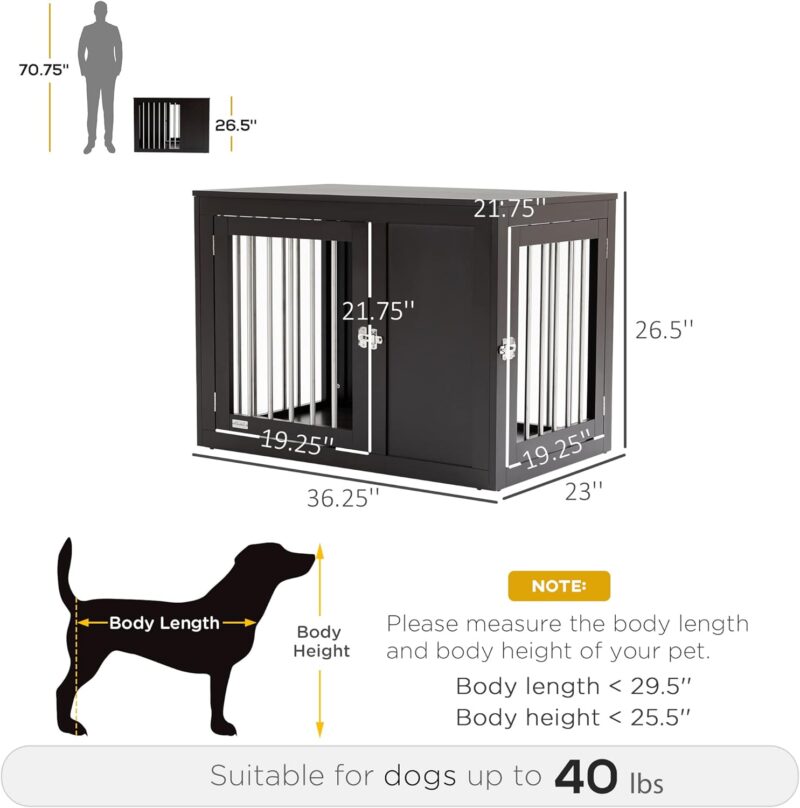 PawHut Dog Crate Furniture Wire Pet Cage Wooden Dog Kennel, End Table with Double Doors, and Locks, for Medium and Large Dog House Indoor Use, Coffee - Image 5