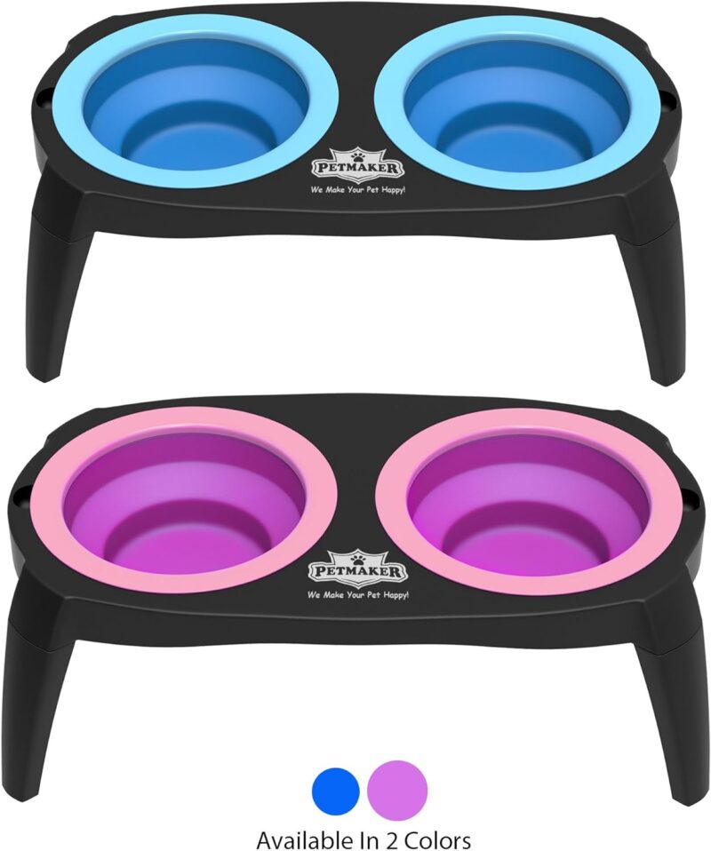 Elevated Cat and Dog Food Bowls with Non-Slip Stand - Removable and Collapsible Silicone Feeder for Food and Water - 16-Ounces Each by PETMAKER (Pink) - Image 6