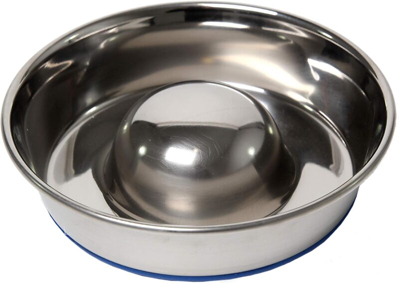 OurPets DuraPet Slow Feed Premium Stainless Steel Dog Bowl, Silver, Small (2040010300)