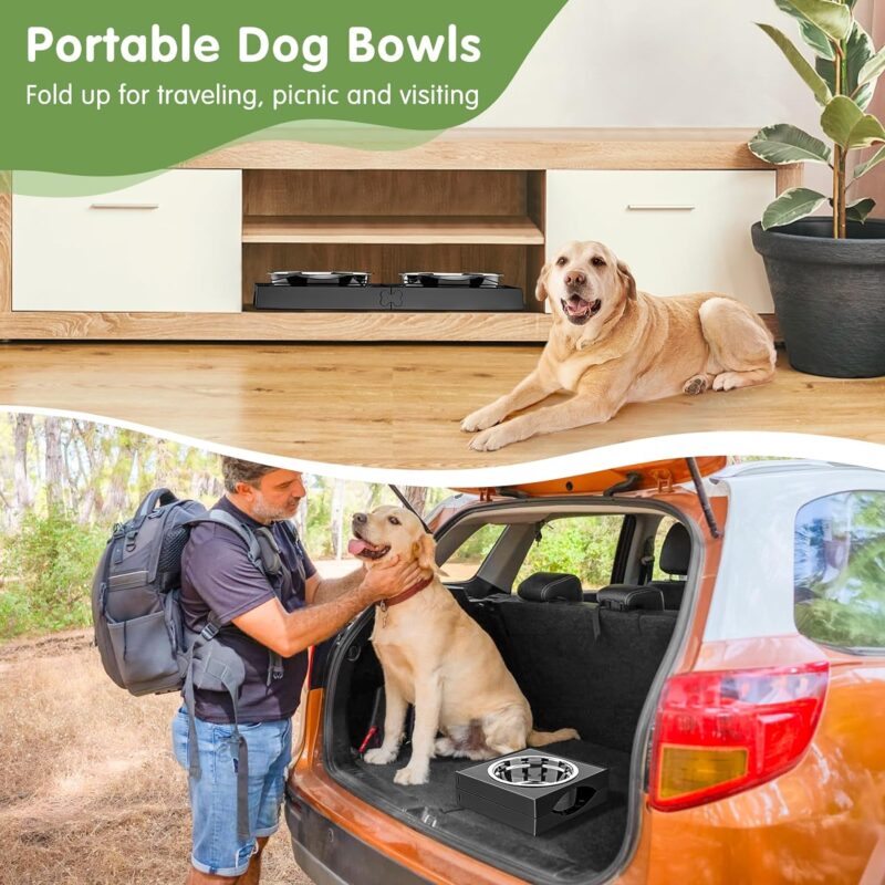 Elevated Dog Bowls for Medium Large Breed Dogs, 4 Height Adjustable Dog Raised Bowls Stand to 9.09", 10.63", 12.20", 13.78", 2 Thick Stainless Steel Dog Food Water Bowls, No Slip Dog Feeder - Image 7