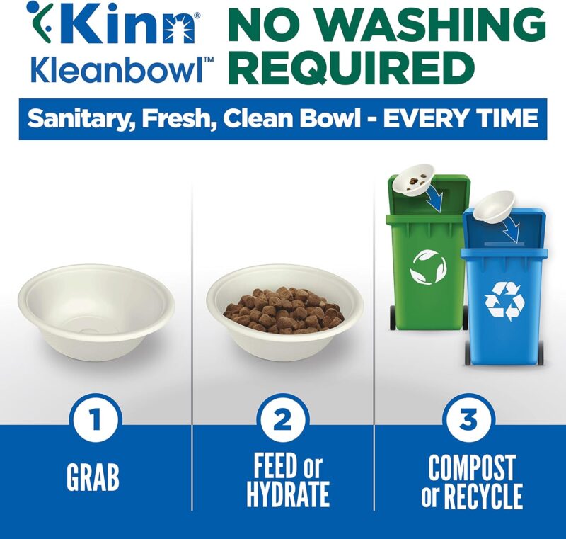 Kinn Kleanbowl Disposable Dog Food Bowls, 8 oz (Pack of 50) - Frame System Refills, Compostable Cat Food Bowls, Leakproof for Pet Feeding - Image 5