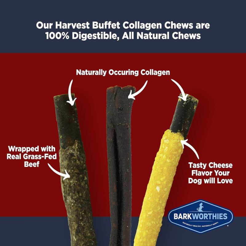 Barkworthies Harvest Buffet Collagen Sticks (6-Inch, 3-Count) - Great Tasting, Highly Digestible, Variety Pack, Dog Chew - Image 4