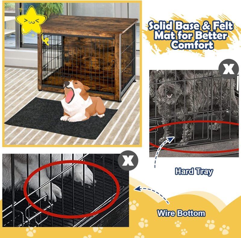 Tangkula Dog Crate Furniture with Removable Tray/Felt Mat, Wood Dog Cage End Table for Small & Medium Dogs, Industrial Double Doors Chew-Proof Dog House Dog Kennel Indoor - Image 7