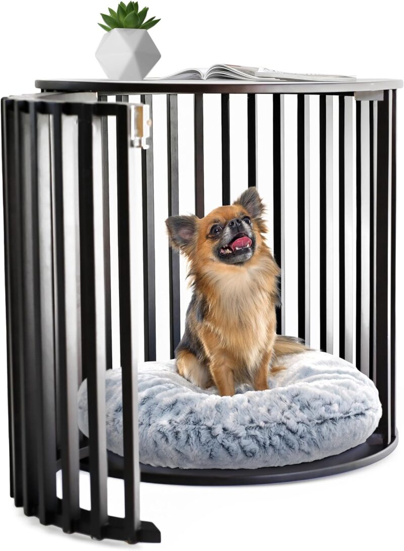 Frankie’s Pets | Dog Crate Furniture | Minimalist Dog Cage Furniture & Wood End Table in 1 | Durable Dog Kennel with Built-in Small Table | Dark Chocolate | for Small-Medium Dogs