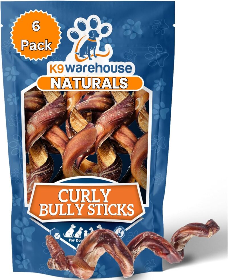 K9warehouse® - Curly Bully Sticks for Dogs - 5 to 8 inch, 6 Pack - High Protein, Odor Free Springs, Natural Pizzle Spiral Dog Chews - Perfect Treats for Small, Medium, Large Dogs - Rawhide Alternative