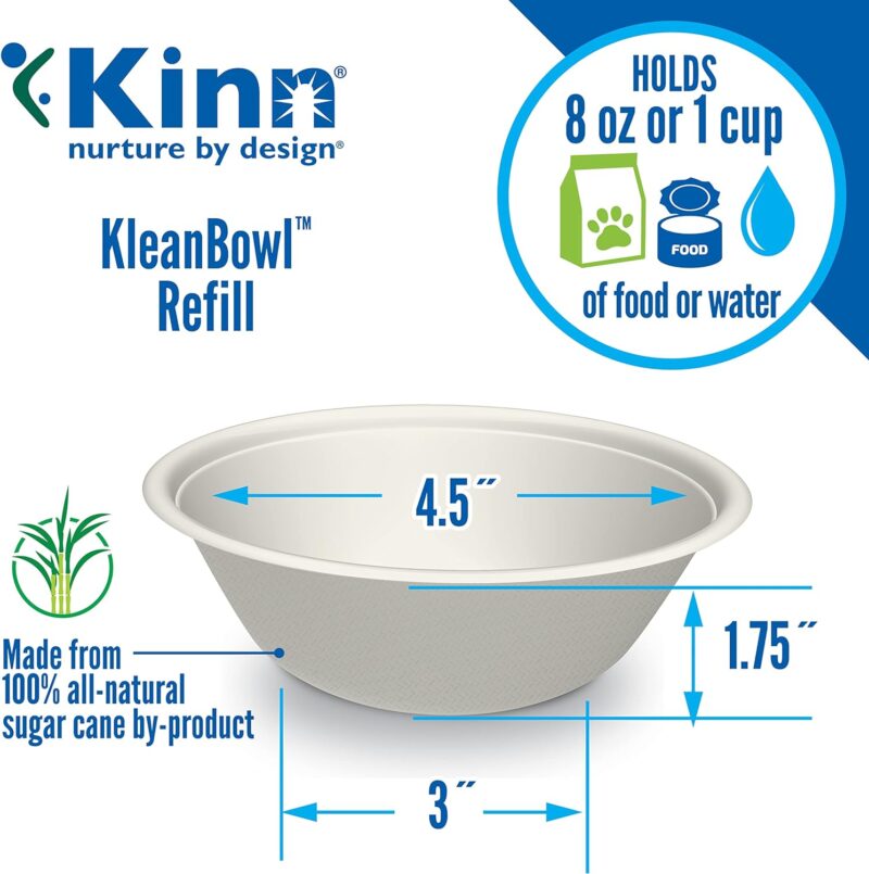 Kinn Kleanbowl Disposable Dog Food Bowls, 8 oz (Pack of 50) - Frame System Refills, Compostable Cat Food Bowls, Leakproof for Pet Feeding - Image 8