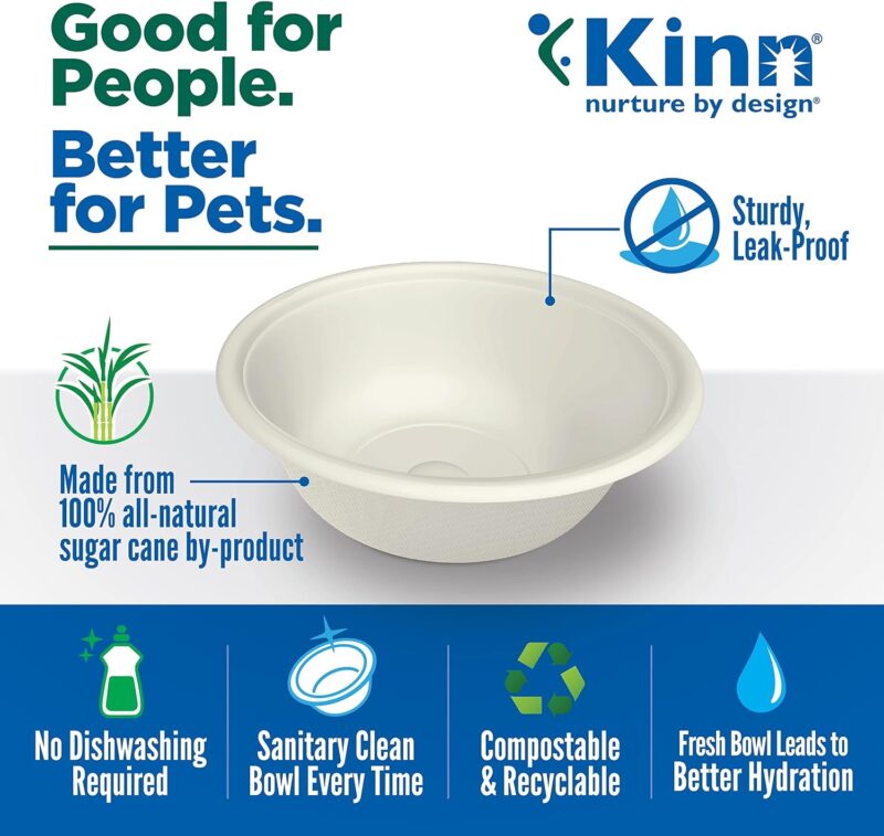 Kinn Kleanbowl Disposable Dog Food Bowls, 8 oz (Pack of 50) - Frame System Refills, Compostable Cat Food Bowls, Leakproof for Pet Feeding - Image 2